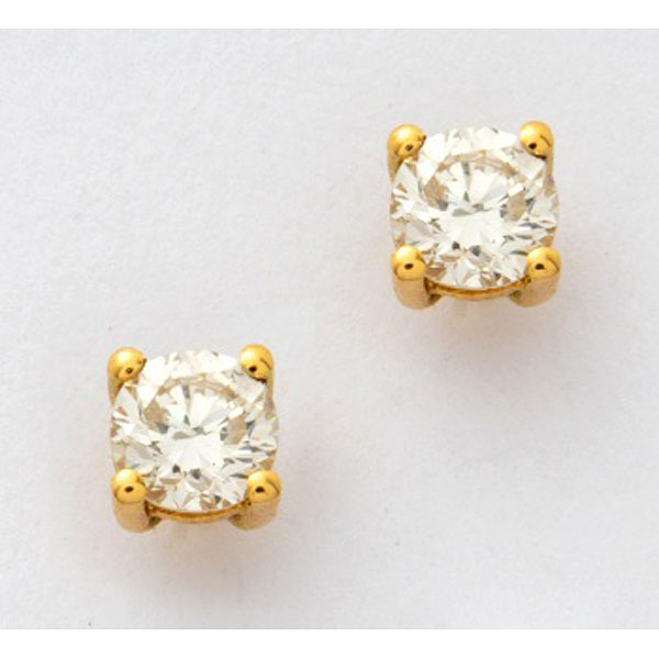 Pendientes solitarios en oro amarillo con diamantes talla brillante