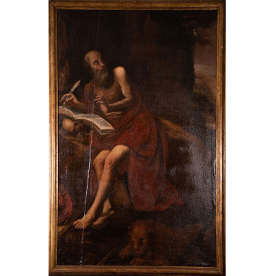 San Jerónimo Penitente, escuela toledana del siglo XVII.   Óleo sobre lienzo, reentelado.