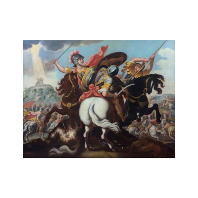 Batalla, posiblemente de la vida de Constantino. C&iacute;rculo de Antonio Tempesta. Escuela Italiana. Siglo XVII.  &Oacute;leo sobre lienzo. 