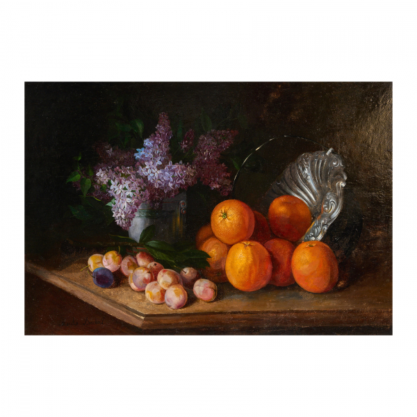 José María Murillo Bracho (Sevilla, 1827-Málaga, 1882) Bodegón con naranjas. Óleo sobre tabla. Firmado.