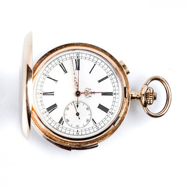 Bello reloj saboneta suizo ANGELUS, CRONÓGRAFO, con SONERÍA de repetición en oro rosa 18 K