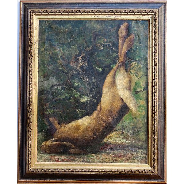 Ramón Martí i Alsina (Barcelona, 1826 - 1894) "Bodegón de caza con liebre"