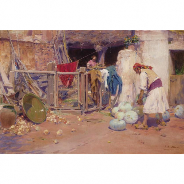 Jos&eacute; Benlliure Gil.   "Huerta valenciana". &Oacute;leo sobre lienzo. Firmado en el &aacute;ngulo inferior derecho.