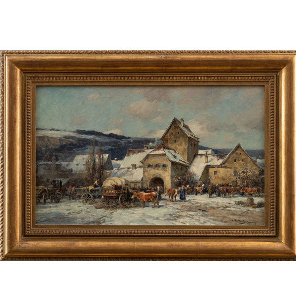 "Mercado de ganado en invierno" KARL STUHLMULLER (Alemania, 1959 -1930)