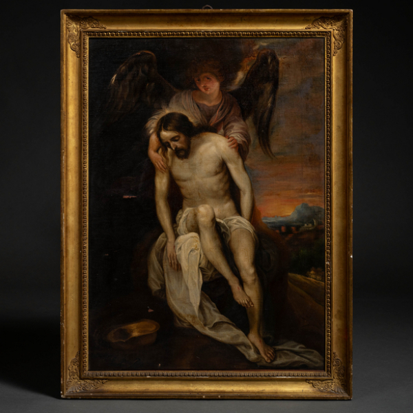 "Cristo Muerto sostenido por un ángel"  ESCUELA ESPAÑOLA DELL SIGLO XIX