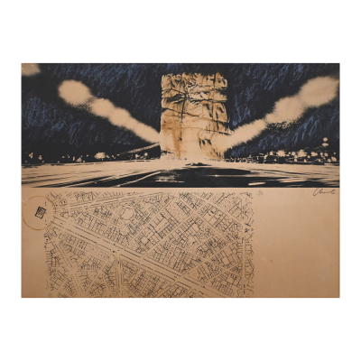 Christo (Gabrovo, Bulgaria, 1935- Nueva York, 2020) y Jeanne-Claude. Proyecto para el Arc de Triomphe.  Litografía sobre papel. 