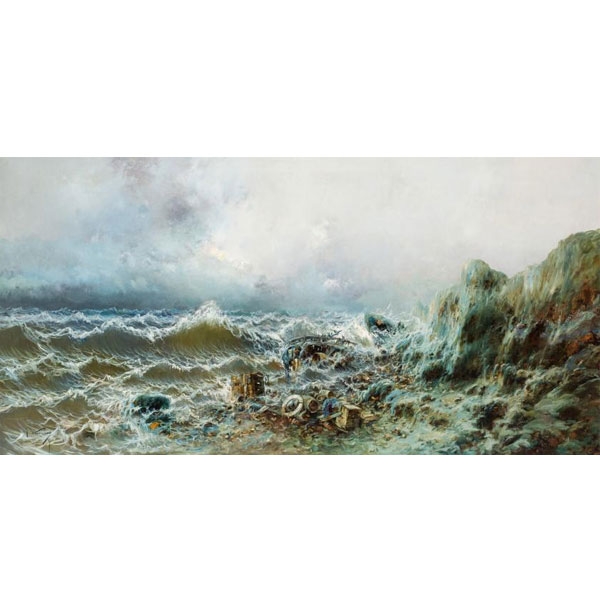 José Navarro LLorens (1867 - 1923).   "El naufragio". Óleo sobre lienzo.