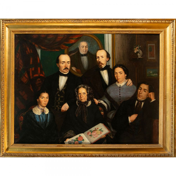 Retrato de la familia Acha, Álava, escuela vasca del siglo XIX.    Óleo sobre lienzo.