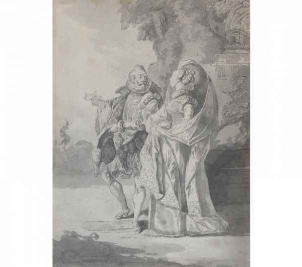 LUIS PARET Y ALCÁZAR (Madrid, 1746-1799) Paseo en un jardín (¿El viejo enamorado?) H. 1784-1787