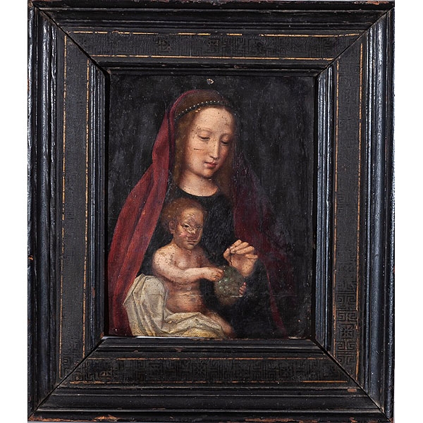 Escuela flamenca pps.S.XVI "Virgen con Niño y racimo de uvas"