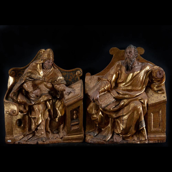 Excepcional Pareja de Evangelistas, a la manera de Juan de Ancheta, escuela romanista del siglo XVI.